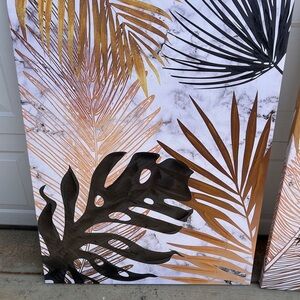 Leafy Canvas Art in Black and Gold